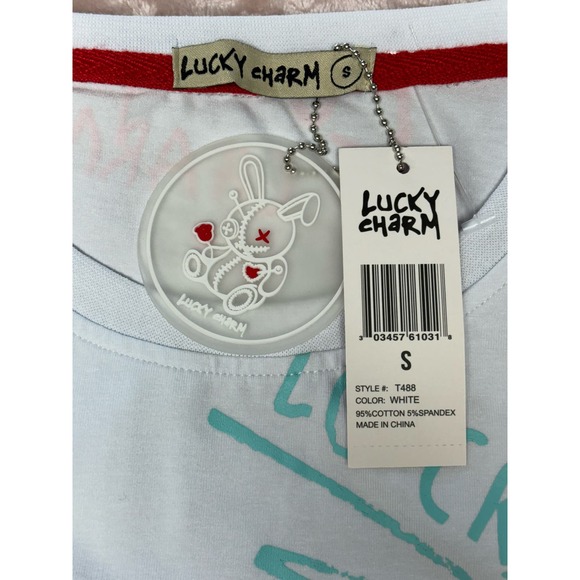 NWT Lucky Charm Doodle short sleeve crew neck white tee streetwear size small - Picture 4 of 7